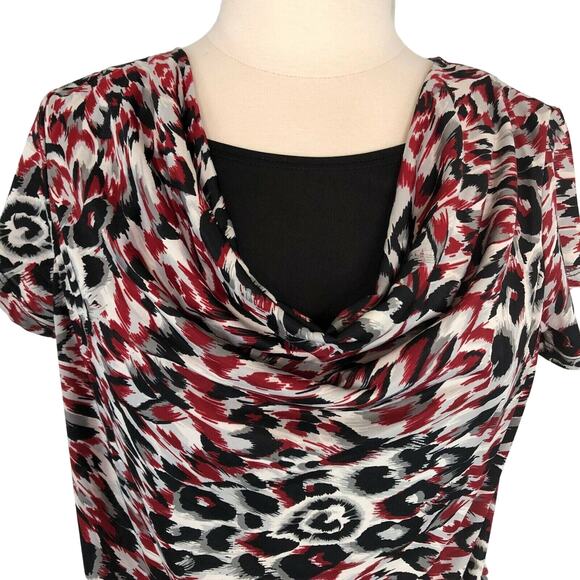 Brittany Black Career Cowl Neck Blouse Short Sleeve Geometric Size Medium - Picture 5 of 8